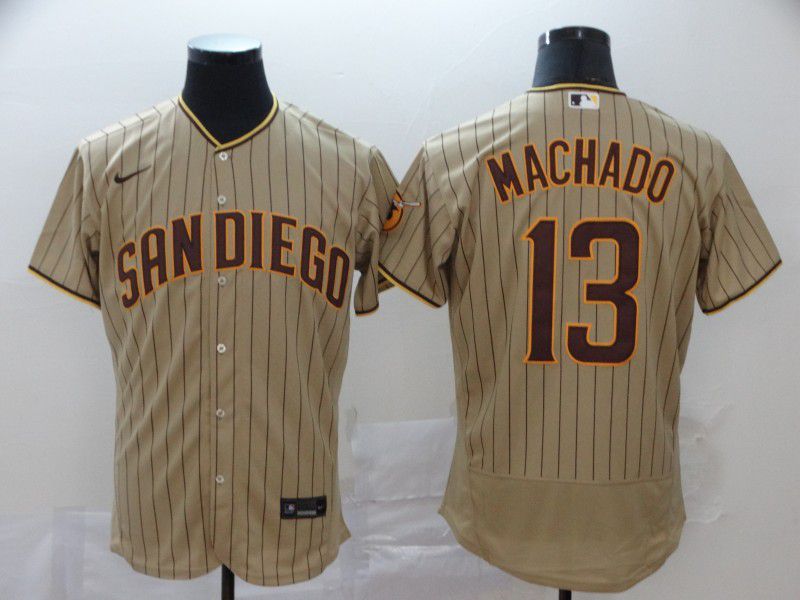 Men San Diego Padres #13 Machado brown stripes Nike Elite MLB Jerseys->nfl hats->Sports Caps